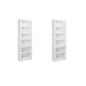 Pemberly Row Set of 2 Contemporary Tall 6 Shelf Bookcases in White