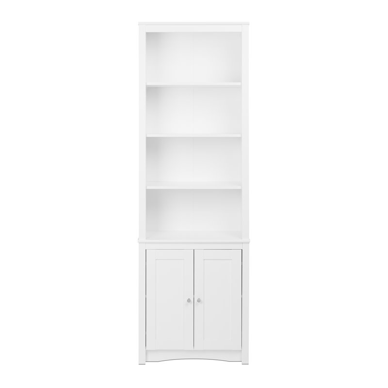 Pemberly Row Set of 2 Tall 6 Shelf Bookcases with 2 Shaker Doors in White