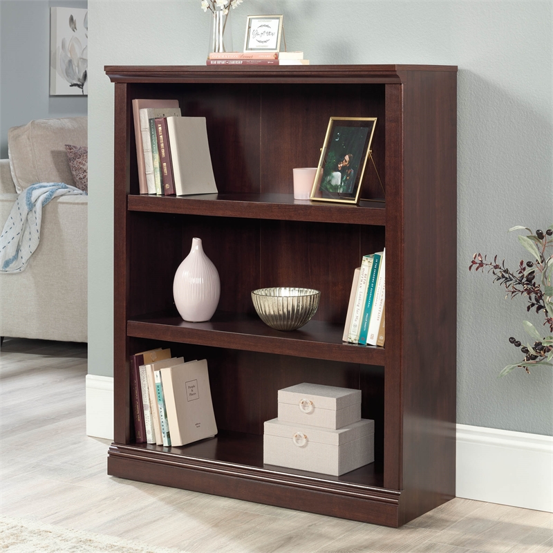 Pemberly Row Set of 2 Engineered Wood 3-Shelf Bookcases in Cherry