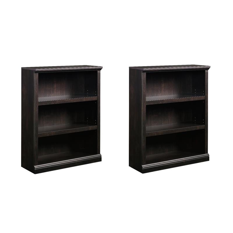 Pemberly Row Set of 2 Engineered Wood 3-Shelf Bookcases in Estate Black