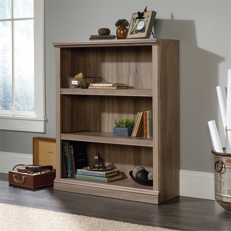 Pemberly Row Set of 2 Engineered Wood 3-Shelf Bookcases in Salt Oak