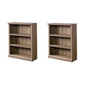 Pemberly Row Set of 2 Engineered Wood 3-Shelf Bookcases in Salt Oak