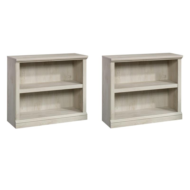 Pemberly Row Set of 2 Engineered Wood 2-Shelf Bookcases in Chalked Chestnut