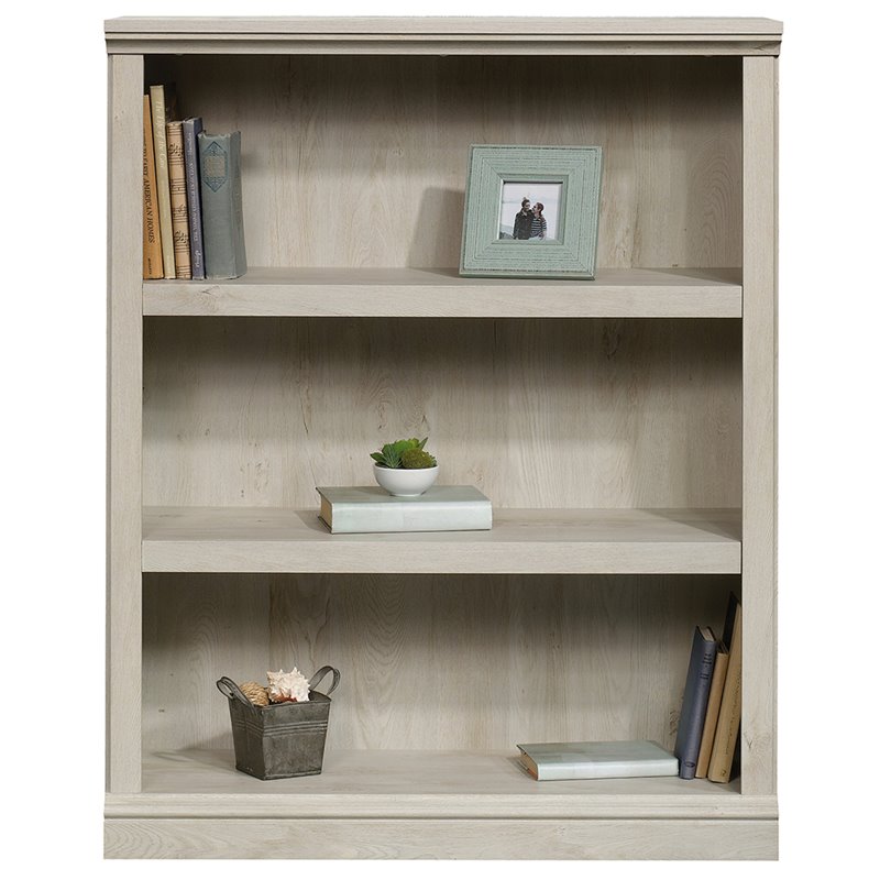 Pemberly Row Set of 2 Engineered Wood 3-Shelf Bookcases in Chalked Chestnut