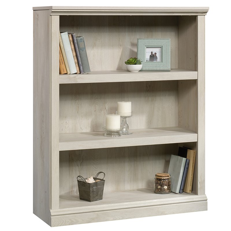 Pemberly Row Set of 2 Engineered Wood 3-Shelf Bookcases in Chalked Chestnut
