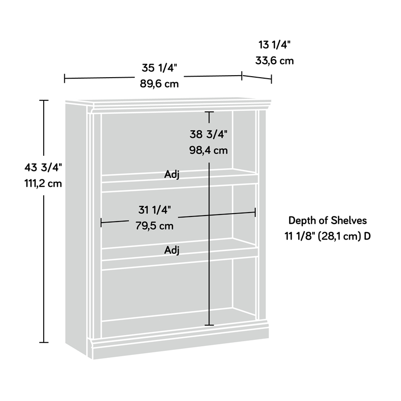 Pemberly Row Set of 2 Engineered Wood 3-Shelf Bookcases in Chalked Chestnut