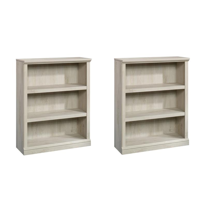 Pemberly Row Set of 2 Engineered Wood 3-Shelf Bookcases in Chalked Chestnut