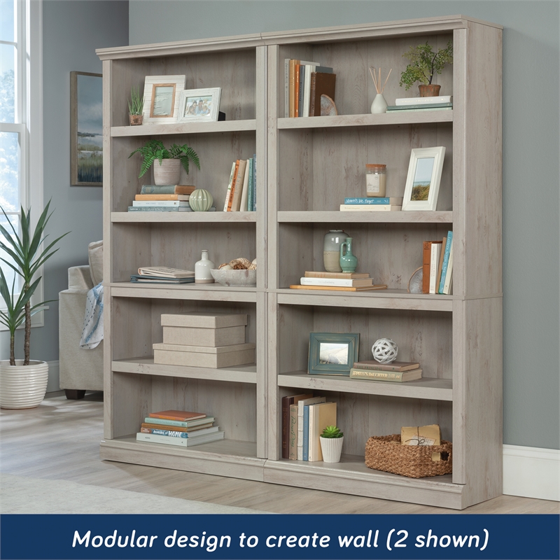 Pemberly Row Set of 2 Engineered Wood 5-Shelf Bookcases in Chalked Chestnut