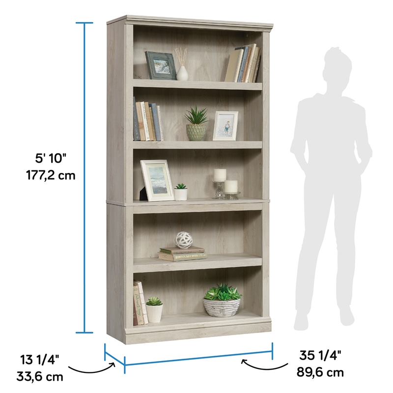 Pemberly Row Set of 2 Engineered Wood 5-Shelf Bookcases in Chalked Chestnut