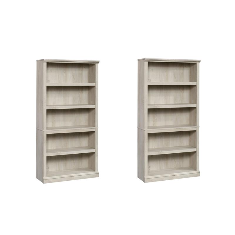 Pemberly Row Set of 2 Engineered Wood 5-Shelf Bookcases in Chalked Chestnut
