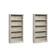 Pemberly Row Set of 2 Engineered Wood 5-Shelf Bookcases in Chalked Chestnut