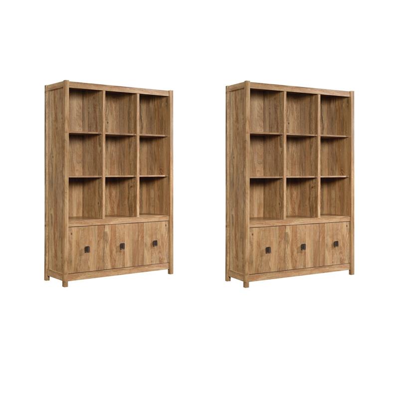 Pemberly Row Set of 2 Engineered Wood 9-Cubby Bookcases in Sindoori Mango/Brown