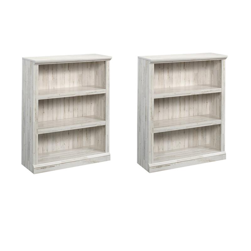 Pemberly Row Set of 2 Engineered Wood 3-Shelf Bookcases in White Plank