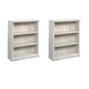 Pemberly Row Set of 2 Engineered Wood 3-Shelf Bookcases in White Plank