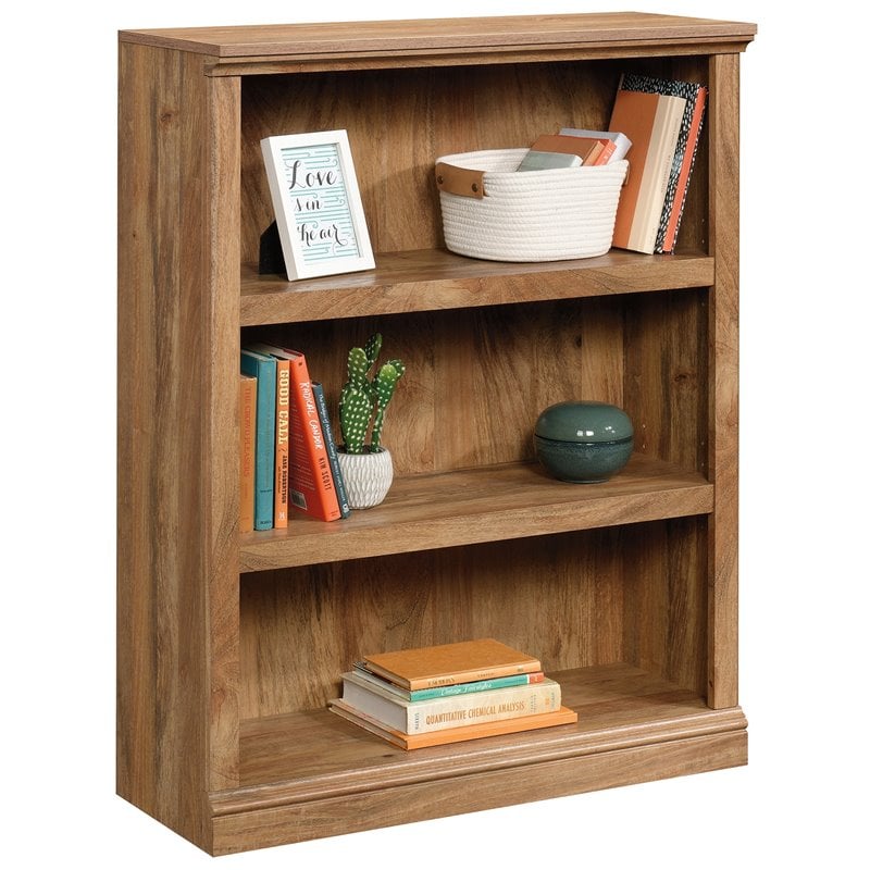 Pemberly Row Set of 2 Engineered Wood 3-Shelf Bookcases in Sindoori Mango/Brown