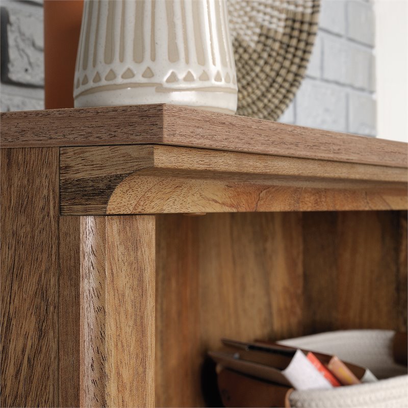 Pemberly Row Set of 2 Engineered Wood 3-Shelf Bookcases in Sindoori Mango/Brown