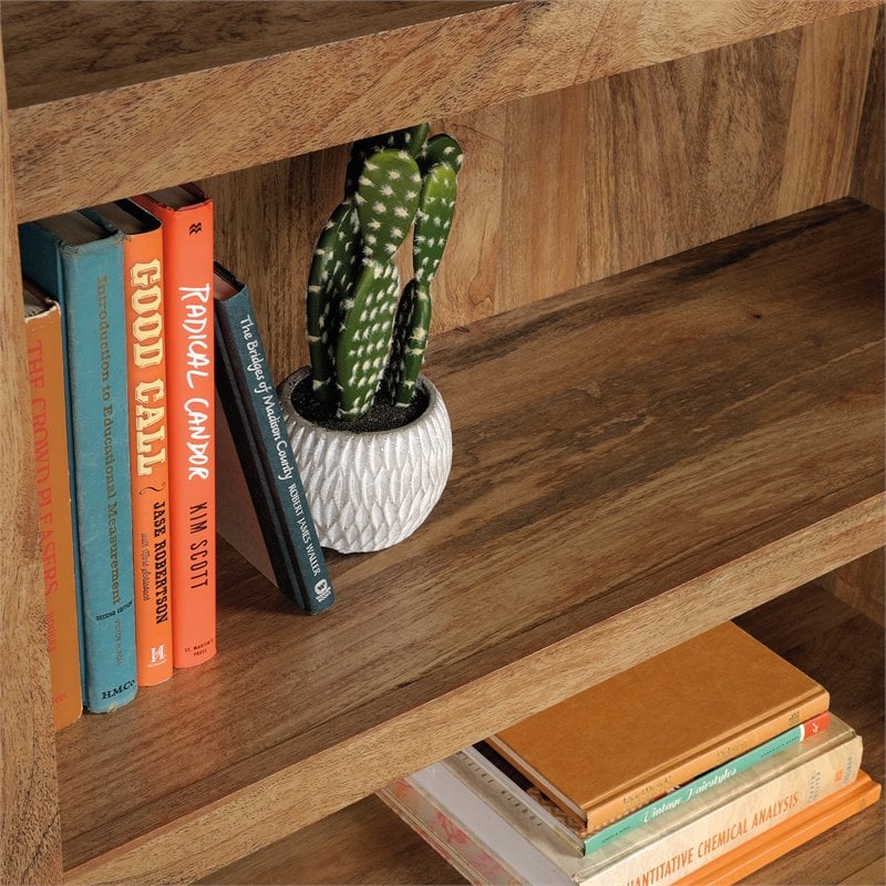 Pemberly Row Set of 2 Engineered Wood 3-Shelf Bookcases in Sindoori Mango/Brown