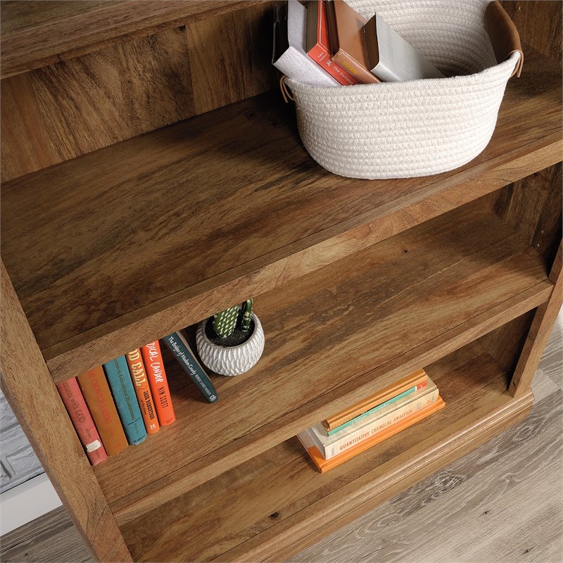 Pemberly Row Set of 2 Engineered Wood 3-Shelf Bookcases in Sindoori Mango/Brown