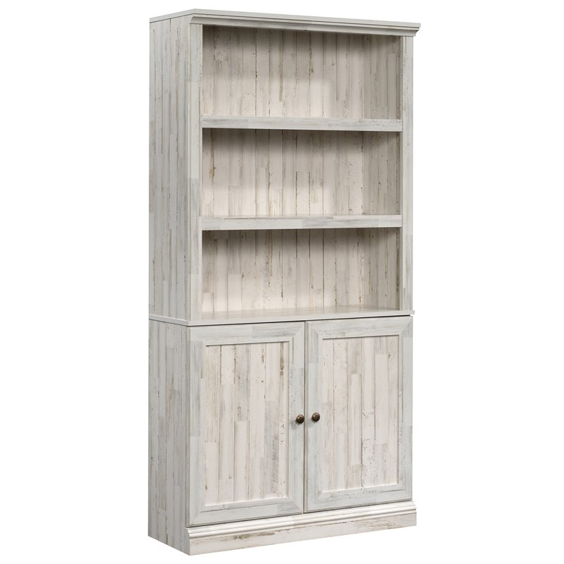 Pemberly Row Set of 2 Engineered Wood 3-Shelf Bookcases in White Plank