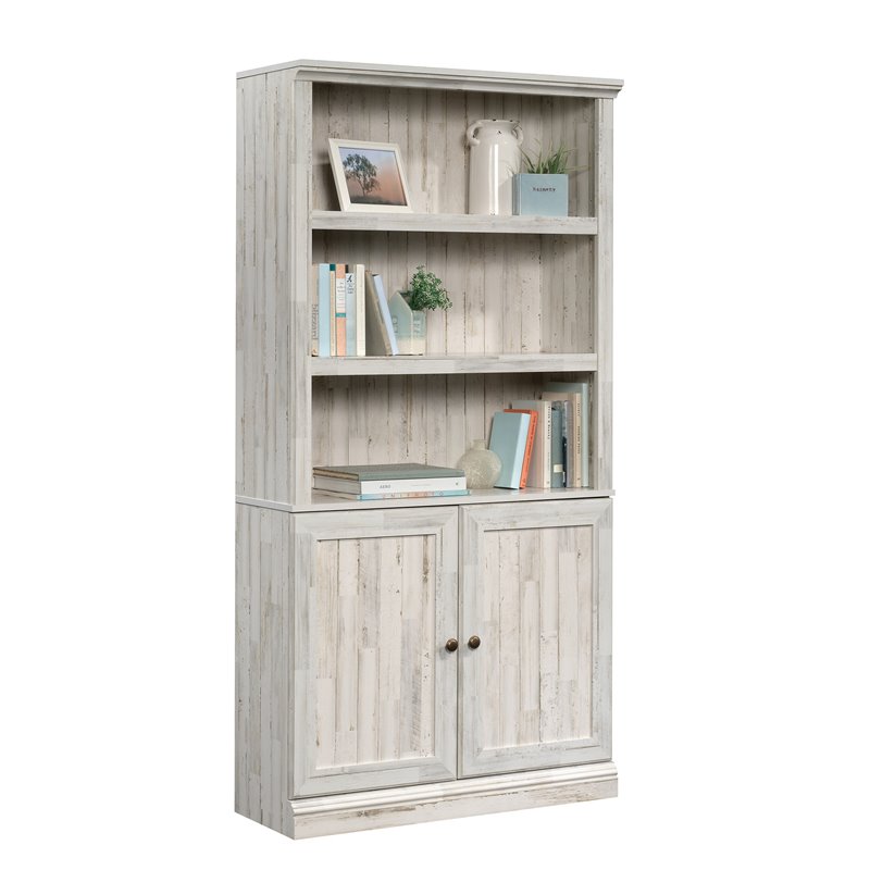 Pemberly Row Set of 2 Engineered Wood 3-Shelf Bookcases in White Plank