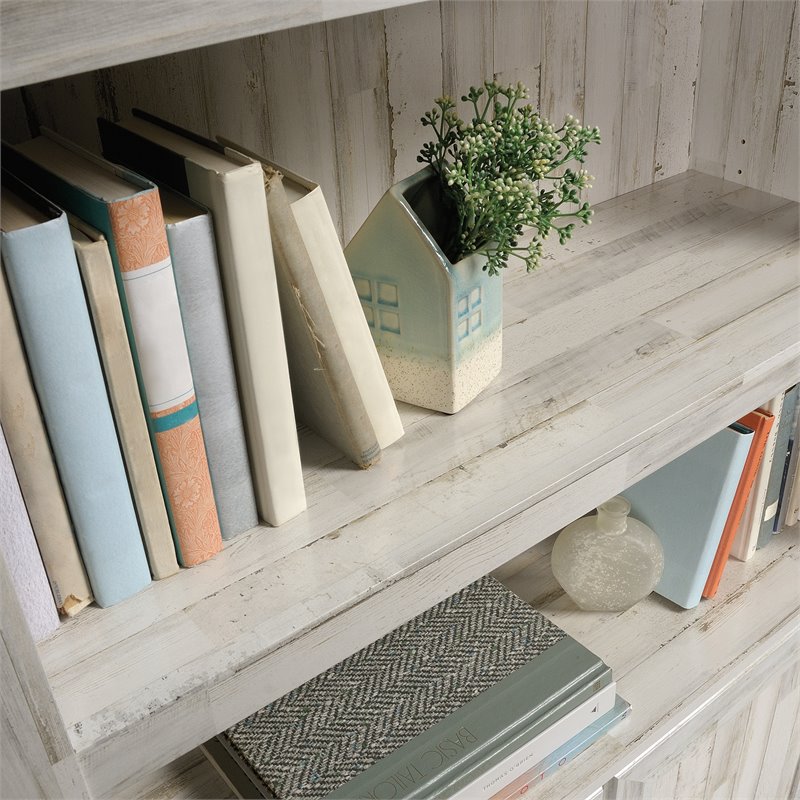 Pemberly Row Set of 2 Engineered Wood 3-Shelf Bookcases in White Plank