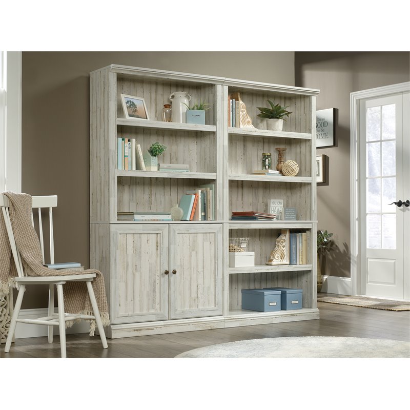 Pemberly Row Set of 2 Engineered Wood 3-Shelf Bookcases in White Plank