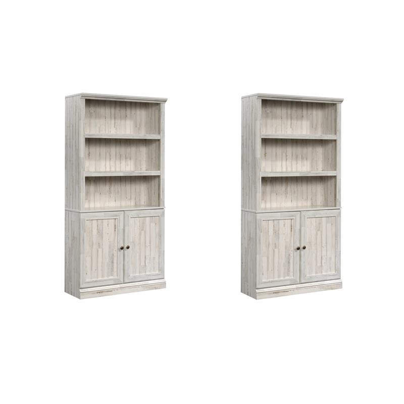 Pemberly Row Set of 2 Engineered Wood 3-Shelf Bookcases in White Plank