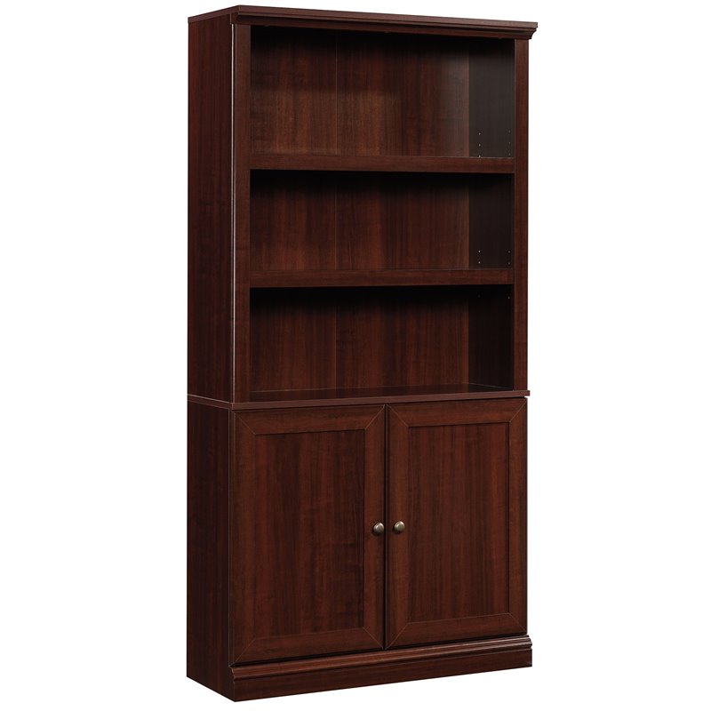 Pemberly Row Set of 2 Engineered Wood 3-Shelf Bookcases in Cherry