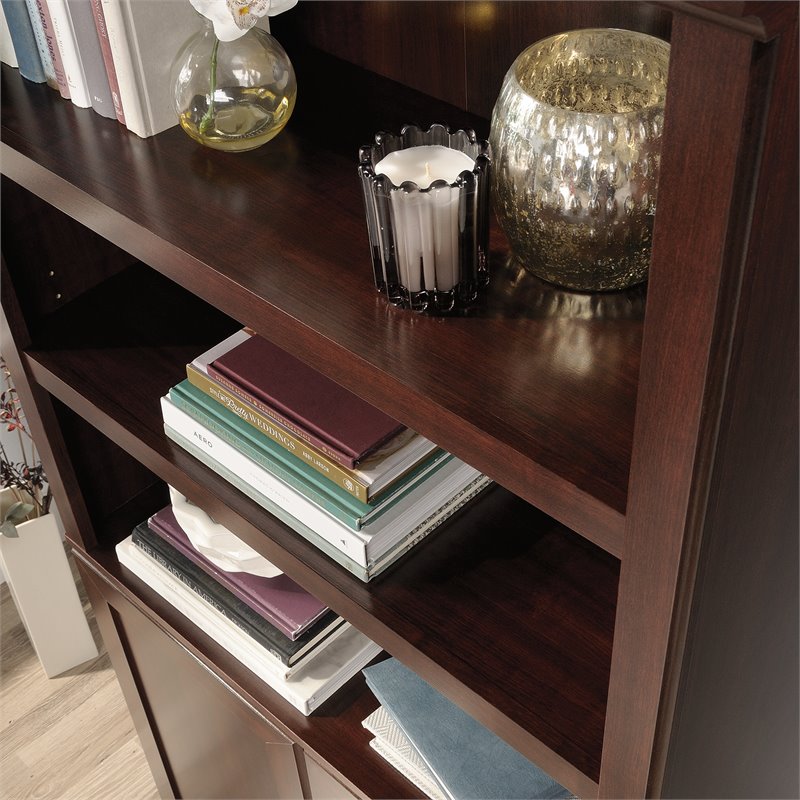 Pemberly Row Set of 2 Engineered Wood 3-Shelf Bookcases in Cherry