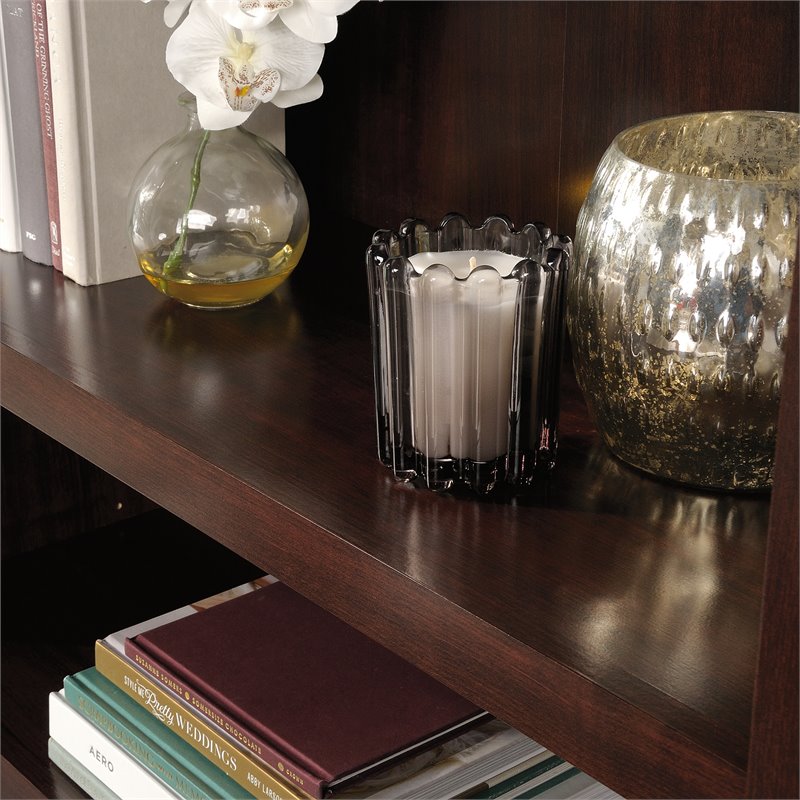 Pemberly Row Set of 2 Engineered Wood 3-Shelf Bookcases in Cherry