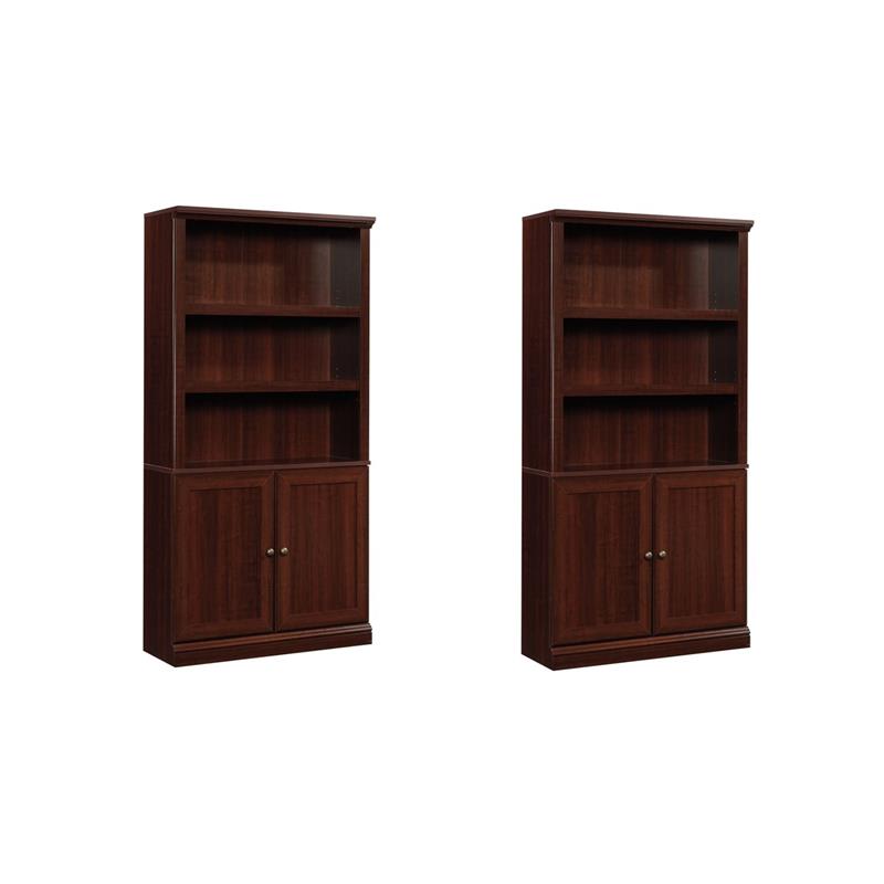Pemberly Row Set of 2 Engineered Wood 3-Shelf Bookcases in Cherry