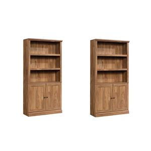 Pemberly Row Set of 2 Engineered Wood Bookcases in Sindoori Mango/Natural