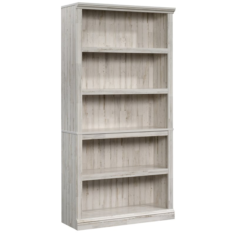 Pemberly Row Set of 2 Engineered Wood 5-Shelf Bookcases in White Plank