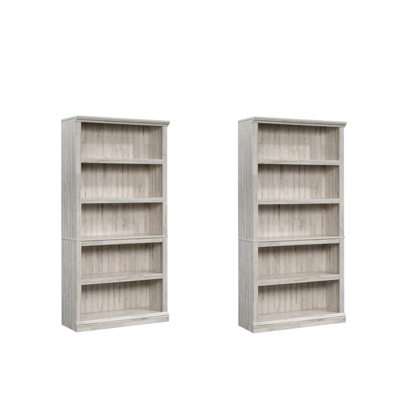 Pemberly Row Set of 2 Engineered Wood 5-Shelf Bookcases in White Plank