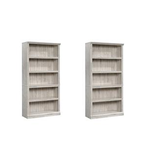Pemberly Row Set of 2 Engineered Wood 5-Shelf Bookcases in White Plank