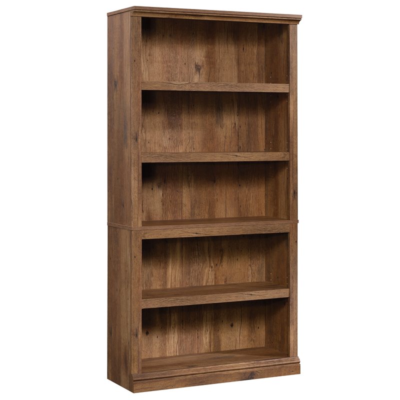 Pemberly Row Set of 2 Engineered Wood 5-Shelf Bookcases in Vintage Oak