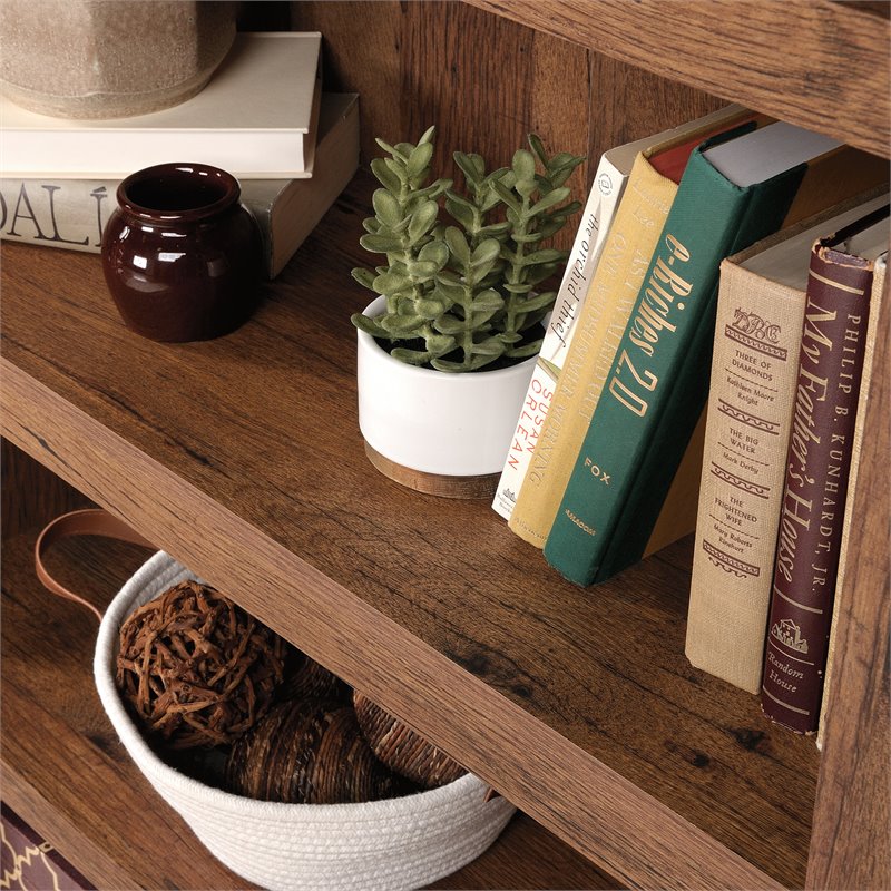 Pemberly Row Set of 2 Engineered Wood 5-Shelf Bookcases in Vintage Oak