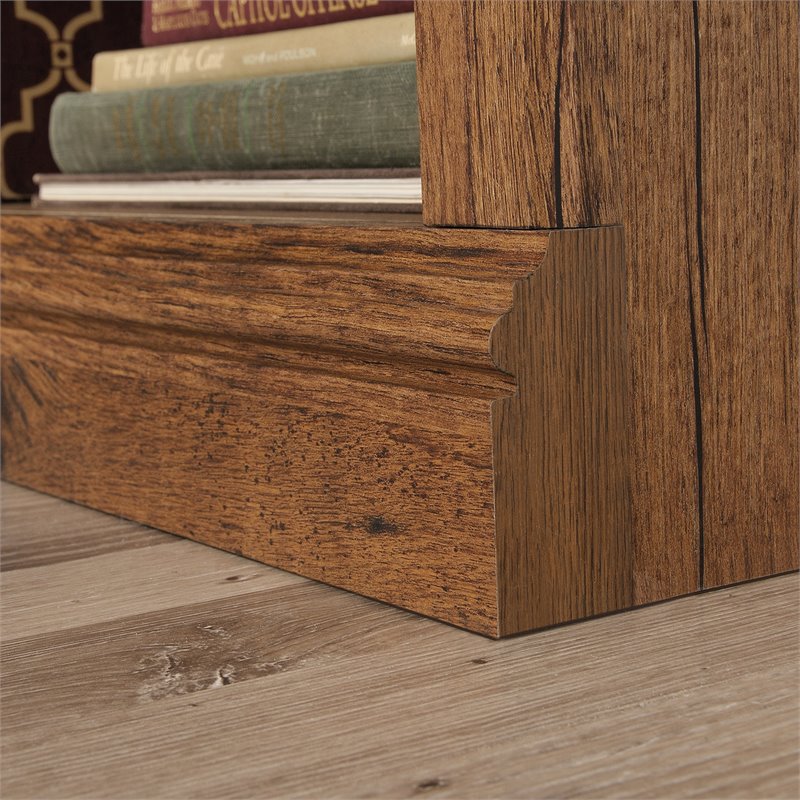 Pemberly Row Set of 2 Engineered Wood 5-Shelf Bookcases in Vintage Oak