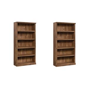 Pemberly Row Set of 2 Engineered Wood 5-Shelf Bookcases in Vintage Oak