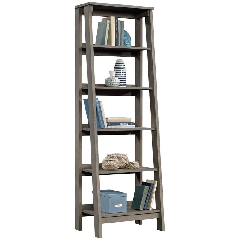 Pemberly Row Set of 2 Engineered Wood 5-Shelf Bookcases in Mystic Oak