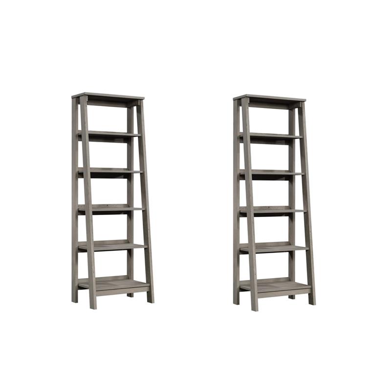 Pemberly Row Set of 2 Engineered Wood 5-Shelf Bookcases in Mystic Oak