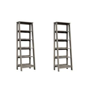 Pemberly Row Set of 2 Engineered Wood 5-Shelf Bookcases in Mystic Oak
