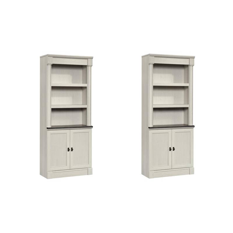 Pemberly Row Set of 2 Bookcases in Glacier Oak/Rosso Slate Accent