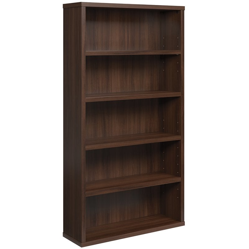 Pemberly Row Set of 2 Engineered Wood 5-Shelf Bookcases in Noble Elm/Brown