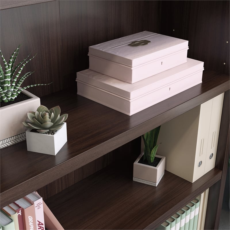 Pemberly Row Set of 2 Engineered Wood 5-Shelf Bookcases in Noble Elm/Brown