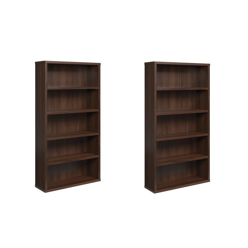 Pemberly Row Set of 2 Engineered Wood 5-Shelf Bookcases in Noble Elm/Brown