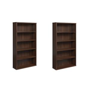 Pemberly Row Set of 2 Engineered Wood 5-Shelf Bookcases in Noble Elm/Brown