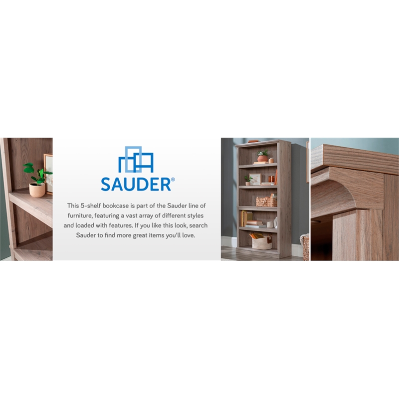 Pemberly Row Set of 2 Engineered Wood 5-Shelf Bookcases in Laurel Oak