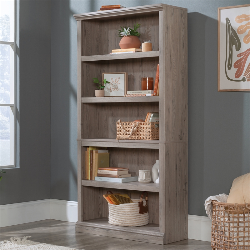 Pemberly Row Set of 2 Engineered Wood 5-Shelf Bookcases in Laurel Oak