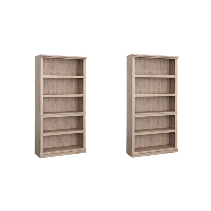 Pemberly Row Set of 2 Engineered Wood 5-Shelf Bookcases in Laurel Oak